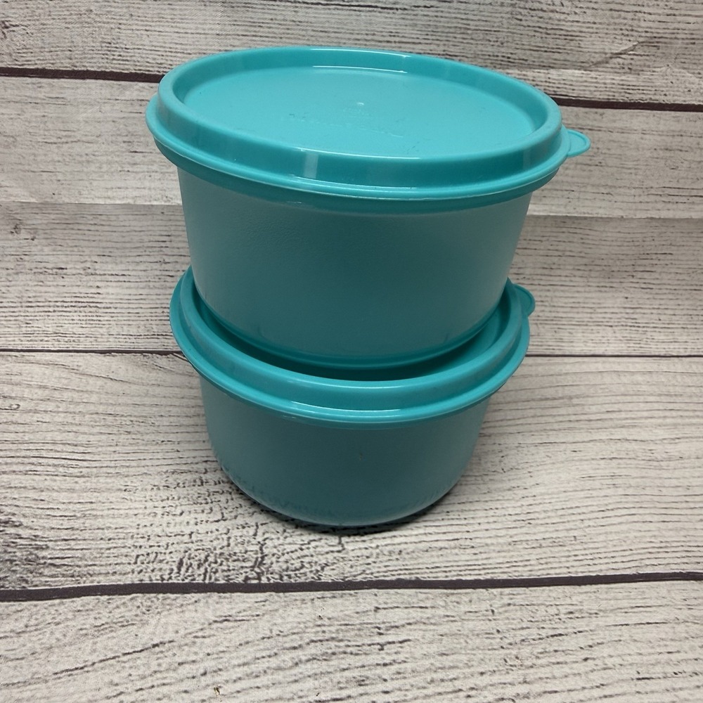 2 New Tupperware Teal/Aqua 14oz Center Dip Bowls 1667